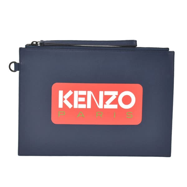ケンゾー メンズ & レディース クラッチバッグ/KENZO LARGE CLUTCH レザー ロゴ クラッチバッグ ブルー系 送料無料/込 母の日ギフト